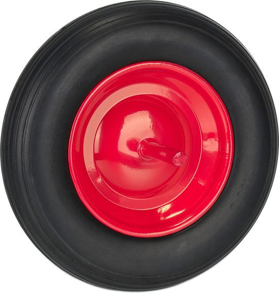 kruiwagenwiel - 3.50-8 - massief rubber - stalen velg - met as - tot 100 kg - zwart-rood van Merkloos	