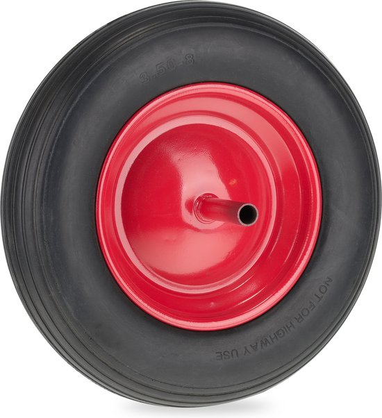 kruiwagenwiel - 3.50-8 - massief rubber - stalen velg - met as - tot 120 kg - zwart-rood van Merkloos	