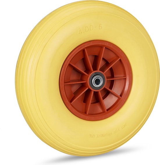 kruiwagenwiel 4.00-6 - massief rubber - 33 cm - anti-lek - tot 100 kg - geel-rood van Merkloos	