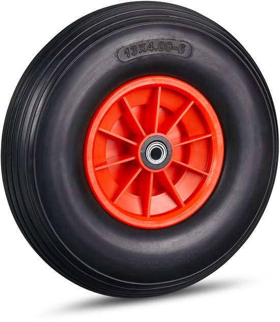 kruiwagenwiel 4.00-6 - massief rubber - 33 cm - anti-lek - tot 100 kg - zwart-rood
