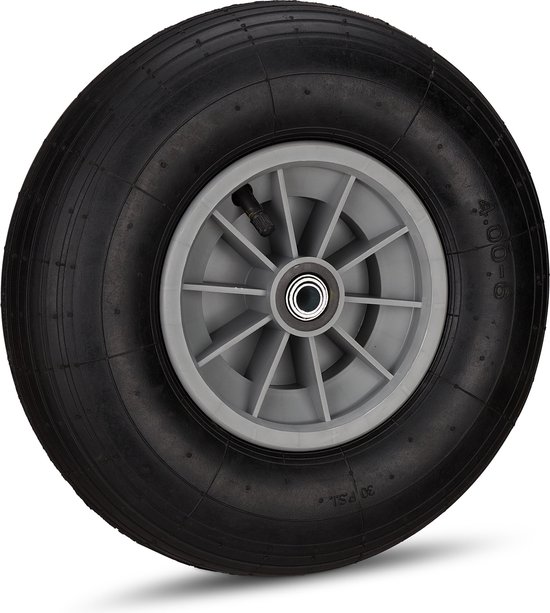 kruiwagenwiel 4.00-6 - rubber - 3 adapters - met luchtband - 100 kg - zwart-grijs