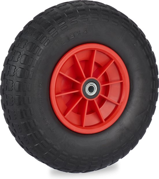 kruiwagenwiel 4.00-6 - rubber - kunststof velg - met adapters - massief - tot 100 kg - zwart-rood van Vervoer Wieltjes