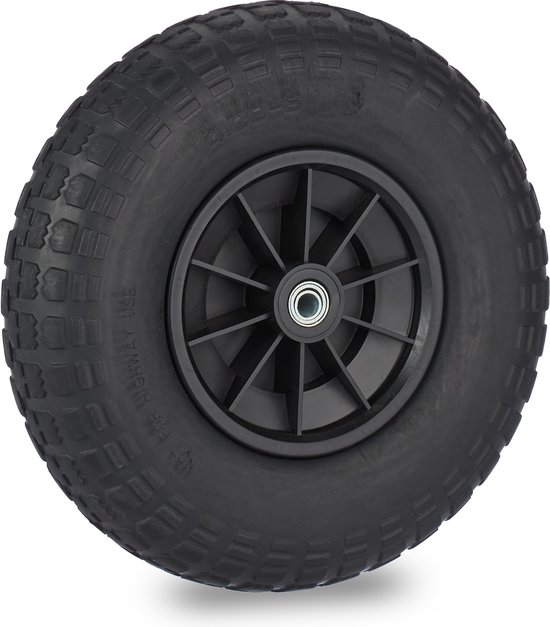 kruiwagenwiel 4.00-6 - rubber - kunststof velg - met adapters - massief - tot 100 kg - zwart
