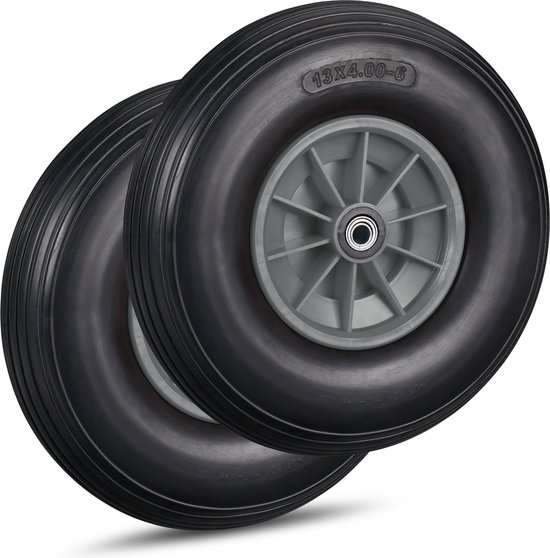 kruiwagenwiel 4.00-6 - set van 2 - massief rubber - 33 cm - anti-lek - tot 100 kg van Merkloos	