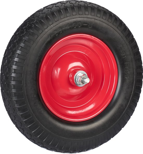 kruiwagenwiel 4.00-8 - massief rubber - stalen velg - met as - lekvrij - 100 kg - zwart-rood van Stafor