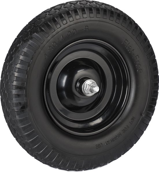 kruiwagenwiel 4.00-8 - massief rubber - stalen velg - met as - lekvrij - 100 kg - zwart van Merkloos	