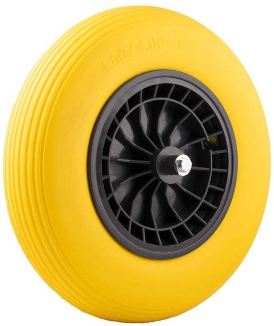 Kruiwagenwiel 4.00-8 pu plastic geel van Merkloos	