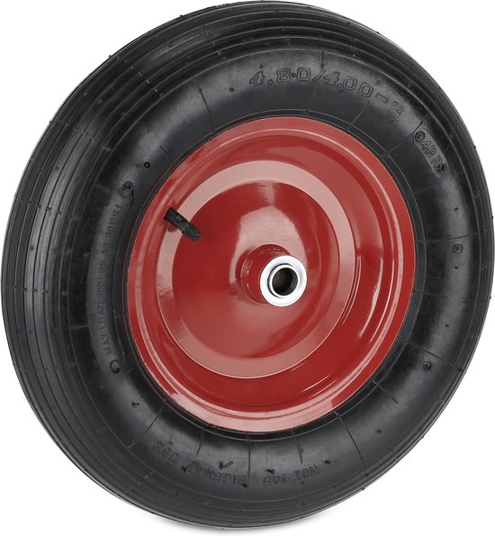 kruiwagenwiel - 4.80-4.00-8 - luchtband - 39 cm - stalen velg - tot 120 kg - zwart-rood van Merkloos	
