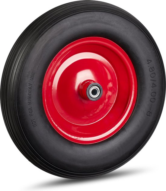 kruiwagenwiel 4.80 4.00-8 - massief rubber - stalen velg - 3 adapters - anti lek - 100 kg - zwart van Merkloos	