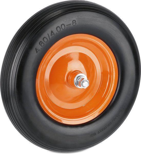 kruiwagenwiel 4.80 4.00-8 - massief rubber - stalen velg - met as - anti-lek - zwart-oranje van Merkloos	