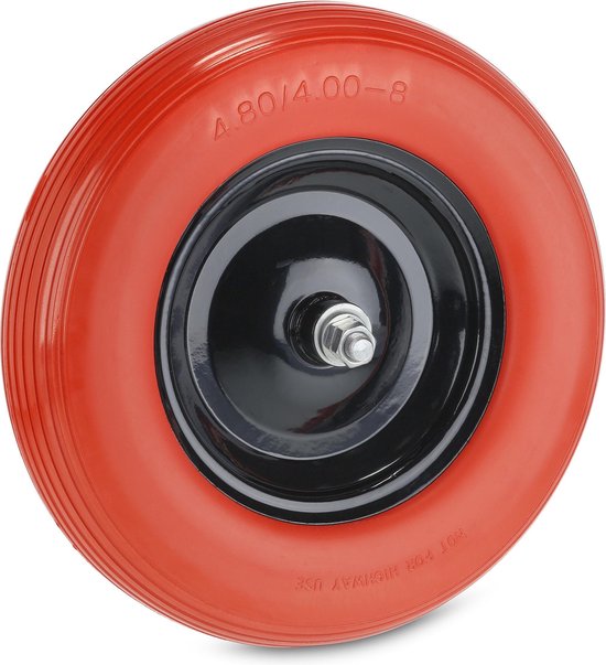 Kruiwagenwiel 4.80 4.00-8 - met as - antilek - stalen velg - rood-zwart