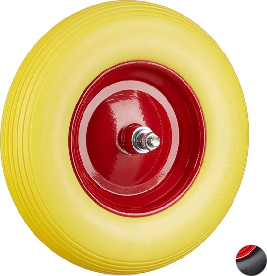 kruiwagenwiel 4.80 4.00-8 - met as - massief - stalen velg - tot 100 kg - blauw-rood