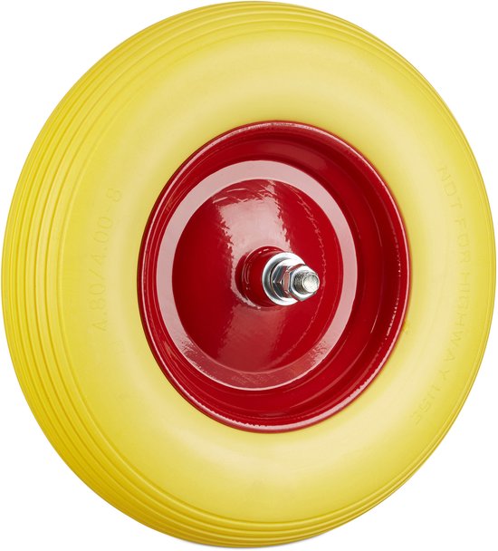 kruiwagenwiel 4.80 4.00-8 - met as - massief - stalen velg - tot 100 kg - geel-rood van Merkloos	