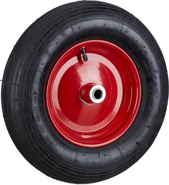 Kruiwagenwiel 4,80 4.00-8 - reservewiel luchtband - stalen velg - rubberen band , HMTM-WW-60002-Zwart/Rood van Hamaton