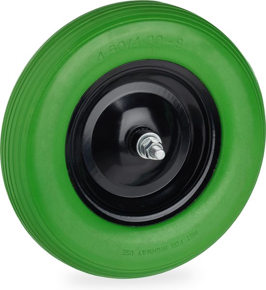 kruiwagenwiel 4.80 4.00-8 - rubber - stalen velg - met as - anti-lek - 120 kg - groen-zwart van Bouwmaat
