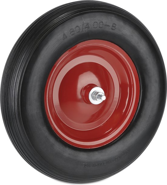 kruiwagenwiel 4.80 4.00-8 - rubber - stalen velg - met as - anti-lek - 120 kg - zwart-rood van Vabor