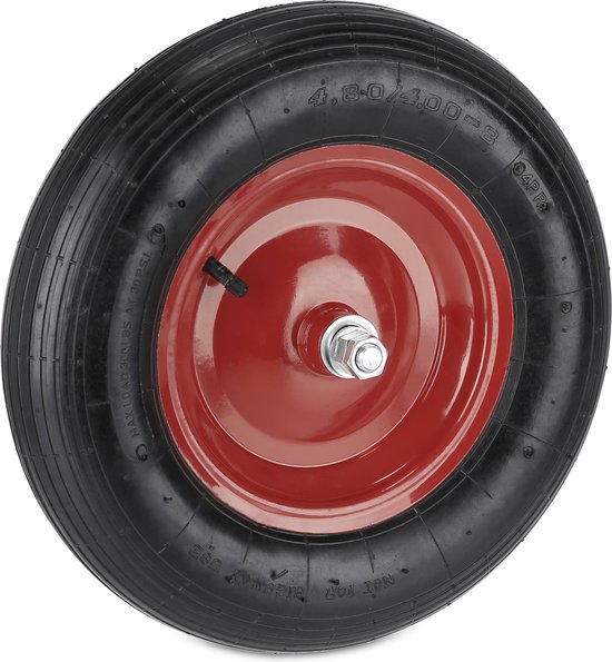 kruiwagenwiel - 4.80/4.00-8 - luchtband - 39 cm - stalen velg - met as - tot 120 kg van Voreg.