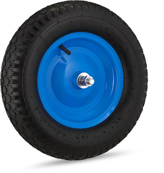 kruiwagenwiel - 4.80/4.00-8 - luchtband - stalen velg - met as - tot 120 kg - zwart-blauw van Merkloos	