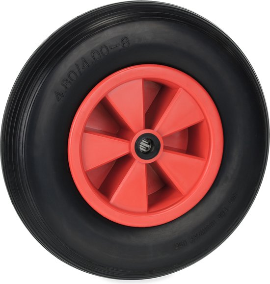 kruiwagenwiel - 4.80/4.00-8 - massief rubber - 39 cm - antilek - tot 100 kg - zwart-rood van Merkloos	