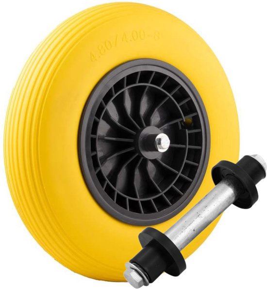 Kruiwagenwiel Anti Lek - 4.80/4.00-8 - Massief PU Band - Lekvrij Wiel met 130mm As - Kruiwagenband 4.80/400 voor Kruiwagen van Benson