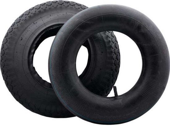 Kruiwagenwiel buitenband + binnenband - 4.00x8 - blokprofiel van Pallas