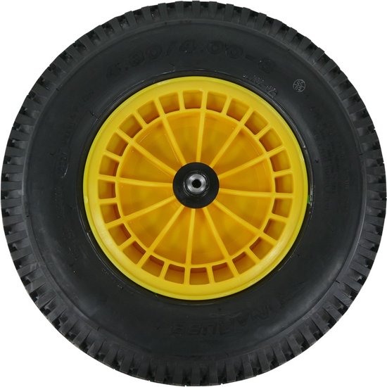 Kruiwagenwiel FORT SMB, kunststof velg Geel, profielband met binnenband, aslengte 130 mm en Ø 20mm van Fort
