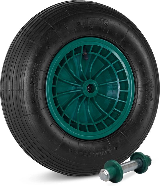 Kruiwagenwiel Luchtband 390mm diameter, Draagvermogen 200kg, INCLUSIEF 130mm AS van Benson