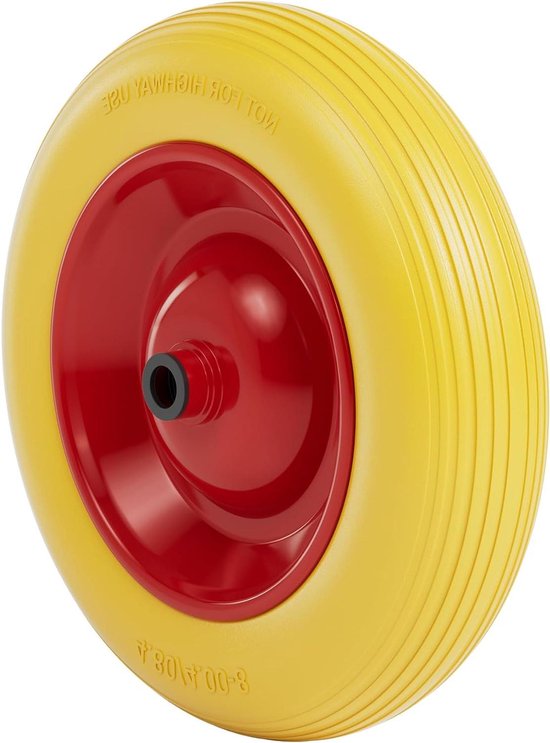 Kruiwagenwiel Massief - PU Wiel - Materiaal Transport - Lekvrij Polyurethaan - 4.00-8 180kg - Geel Rood