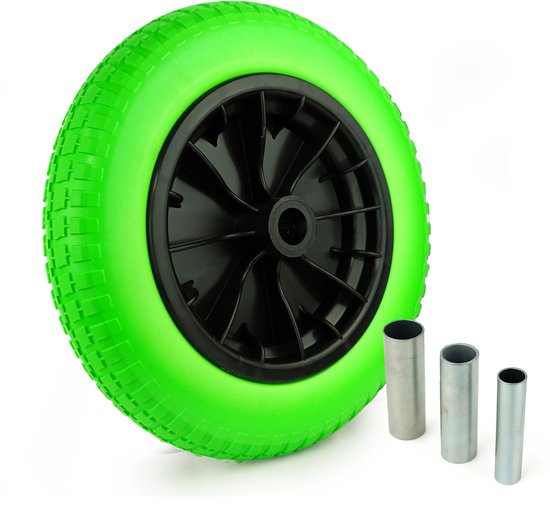 Kruiwagenwiel - PU Anti Lek - 380 x 68mm - Asmaat 14, 16, 20 en 25mm - Groen van Carpoint