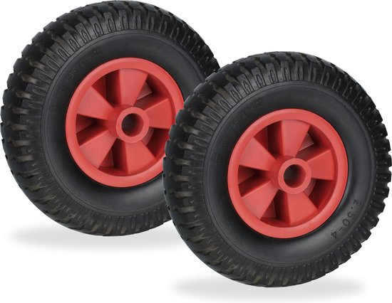 kruiwagenwiel - set van 2 - 2.50-4 - massief rubber - kunststof - anti-lek - 80 kg van Merkloos	
