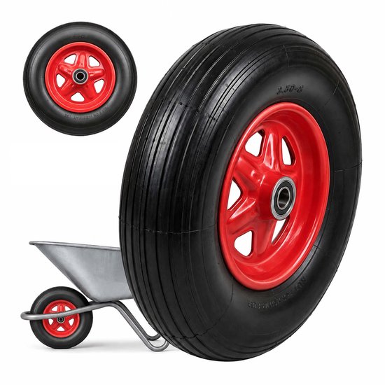 Kruiwagenwiel - set van 2 - 3.50-8 - zwart-rood