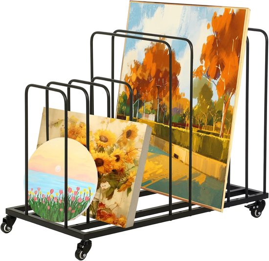 Kunst-opbergrek van metaal, mobiel kunstdroogrek met wielen rem, presentatierek, droogrek voor printen, borden, schilderijen en kunstwerken, 85 x 69 x 43 cm