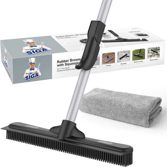 Kunstgras Bezem - 3-in-1 Rubber Broom - Rubber - Efficiënte Haarverwijdering - Verstelbare Steel - Voor Huisdierenbezitters