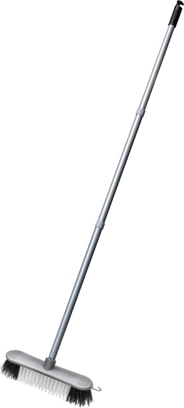 kunststof binnenbezem met stijve nylon borstelharen en 3 metalen handvatten, metaalgrijs van Merkloos	