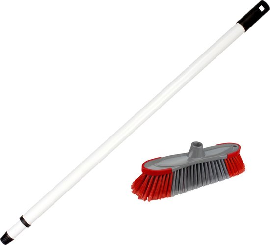 Kunststof binnenbezem synthetisch inclusief metalen telescoopsteel wit 130 cm - Zachte kamerbezems van Sorbo