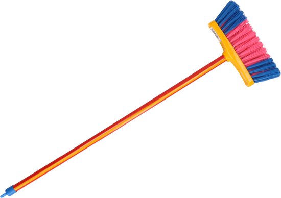 Kunststof kamer kinderbezem blauw/roze stoffer met gekleurde steel 61 cm - Kinderspeelgoed schoonmaakartikelen/Kamerbezems van Probreeze