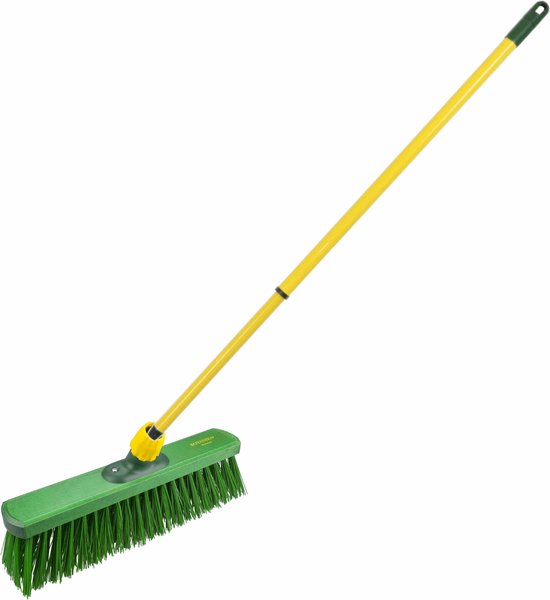 Kunststof straatbezem/buitenbezem elaston 40 cm met metalen telescoopsteel geel 80 - 130 cm - Harde buitenbezems van Sorbo