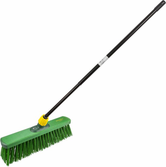 Kunststof straatbezem/buitenbezem elaston 40 cm met metalen telescoopsteel zwart 80 - 130 cm - Harde buitenbezems van Sorbo