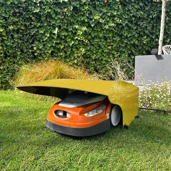 Kunststofplatenshop.nl - Alupanel Robotmaaier Garage - Binnenmaat 77x29x46 cm - Geel - Inclusief Haringen van Merkloos	