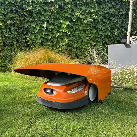 Kunststofplatenshop.nl - Alupanel Robotmaaier Garage - Binnenmaat 77x29x46 cm - Oranje - Inclusief Haringen van Merkloos	