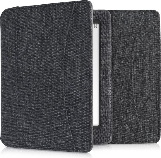 kwmobile Flip cover eReader hoesje geschikt voor Kobo Aura Edition 1 - Met handvat - In donkergrijs van kwmobile