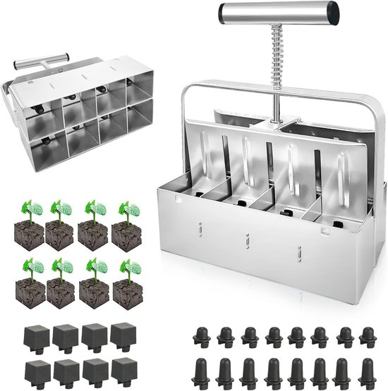 KZQ 6PC Verbeterde Handmatige Grondblokker, 8 Grondblokkenmaker Voor Het Zaaien, 5 cm Handmatige Grondblokker, Grondblokkeergereedschap, Grondblokkeerset Voor Tuinieren