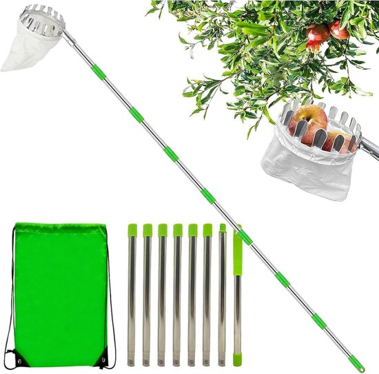 KZQ Fruitplukker - fruitplukker - fruitplukhulp - met telescopische - boomgaardplukker - draagbaar - fruitgrijper - boomklimmende boomgaardoogstmachine - voor het oogsten van mango's, sinaasappels, appels, pruimen in landbouwtuinen - 3,2 meter van Merkloos	