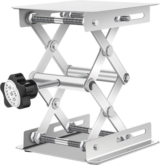 Laboratoriumhefplatform - Heftafel Roestvrijstaal - Laboratoriumplatform - 100 x 100 mm - Hefhoogte uitschuifbaar van 45 tot 158 mm van Labzaak