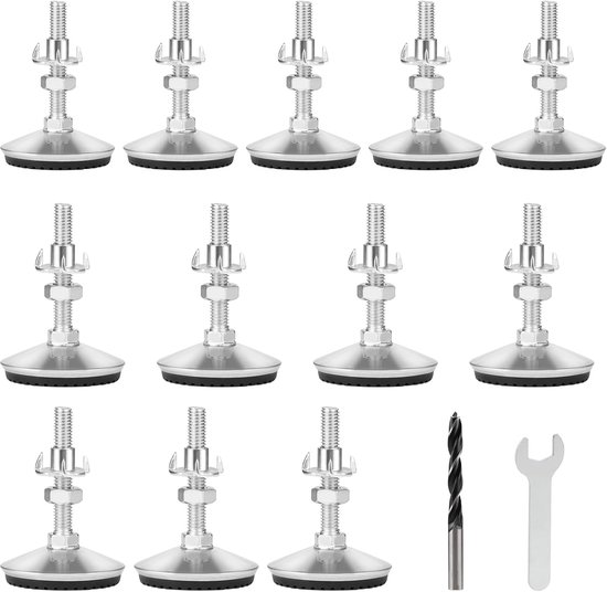 lalago 12 Pieces Furniture Legs, Table Legs, Adjustable, M8 x 50 mm, Metal Table Legs, Height Adjustable, Table Legs with Adjusting Screw, Adjustable Screw for Furniture Legs