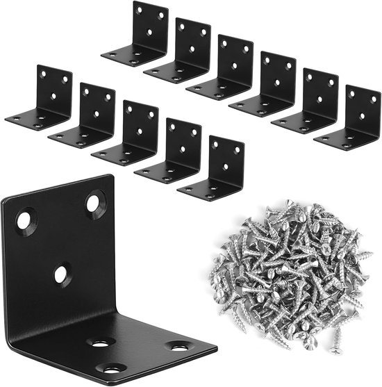 LALAGO 12 pieces stainless steel corner connectors, 50 x 50 x 50 mm, small mounting bracket with 78 pieces screws, metal 90 degree clamps, fixing angle for fixing and repairing furniture, van Merkloos	
