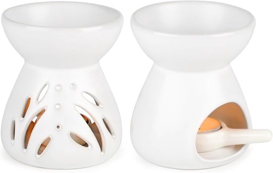 LALAGO 2 Pcs Ceramic Fragrance Lamps, Essential Oil Burner with Candle Spoon, Oil Burner for Home Decor Gifts Aroma Diffuser Funnel Shape (White) van Merkloos	