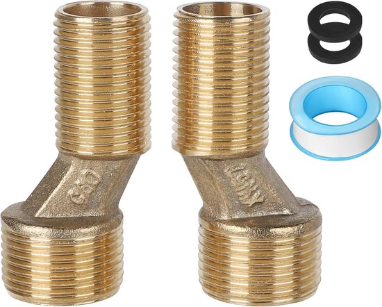 LALAGO 2 Pcs S Connection G1/2 to G3/4, Tap Extension Adjustable Range 135-165 mm, Shower Fixture Adaptor Solid Brass for Clawfoot Wall Fixtures, Bathtubs, Bathroom Accessories Home van Merkloos	