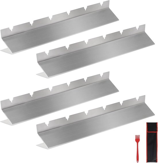 LALAGO 4 Pcs BBQ Skewer Holders Stainless Steel Skewer Set for 6 Skewers with Brush and Bag for Charcoal, Gas and Electric Grills van Merkloos	