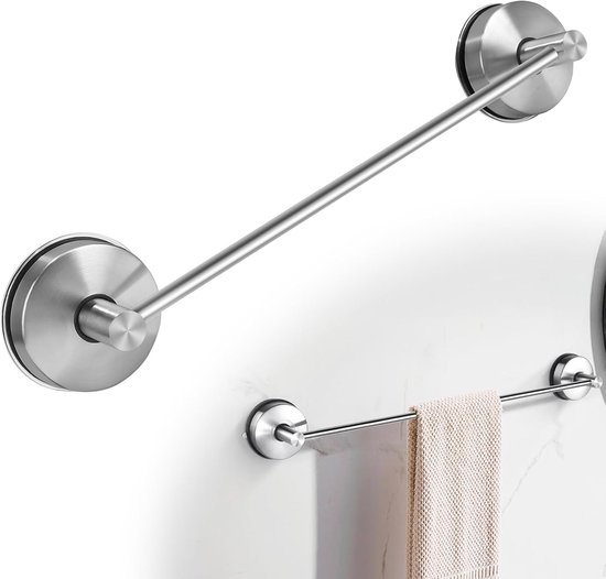 LALAGO 43 cm towel rail with suction cup, suction hook, made of 304 stainless steel, no drilling, towel holder, bathroom, waterproof, vacuum, silver, load capacity 5 kg/piece for shower enclosure van Merkloos	